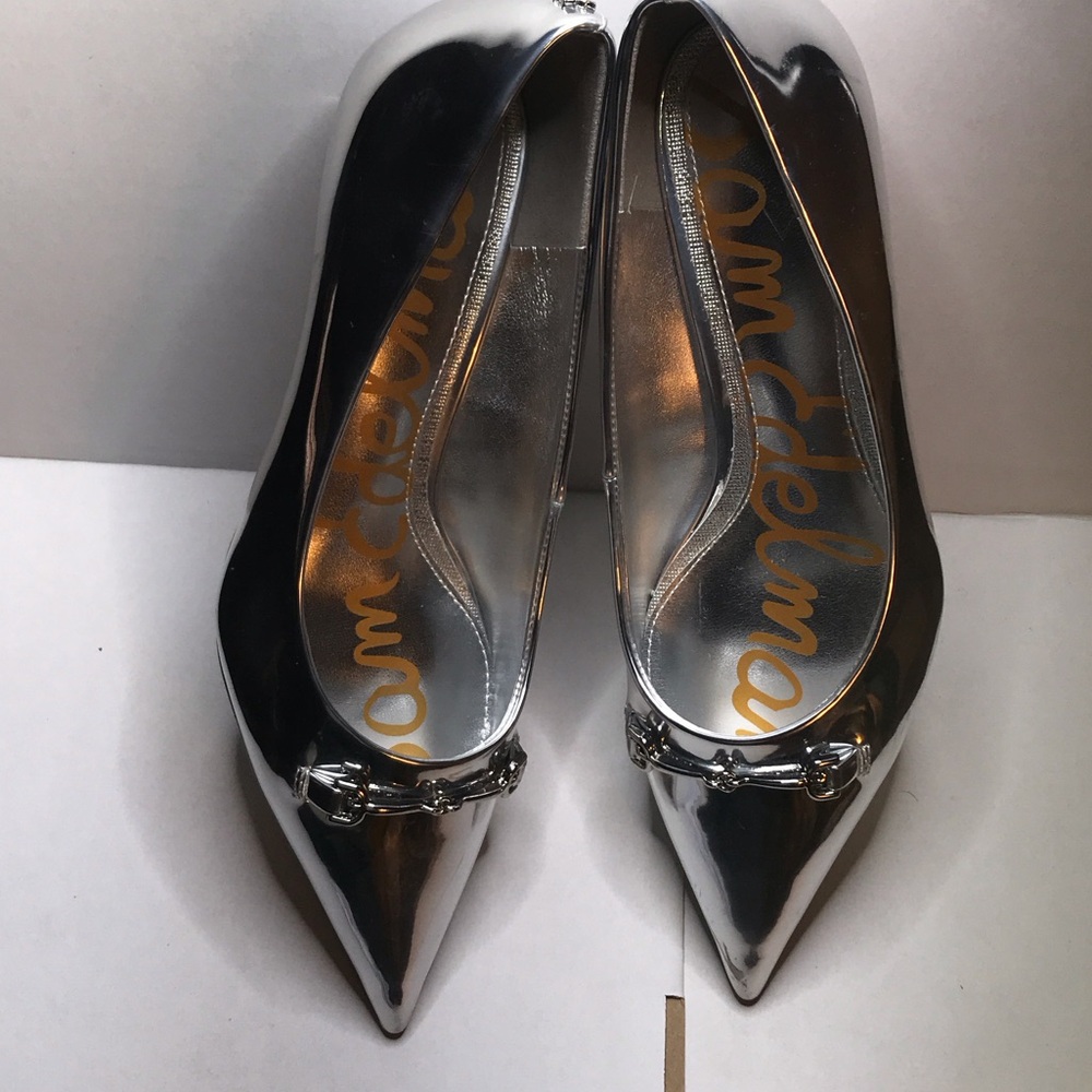 Sam Edelman Silver Pointed-Toe Chain-Trim Flats